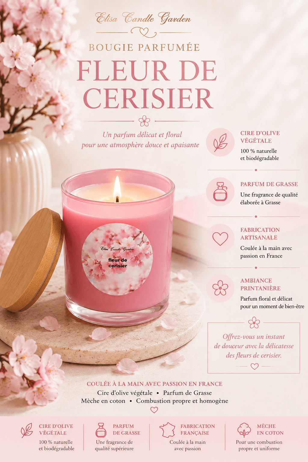 Bougie parfumée Fleur de Cerisier – Image 3