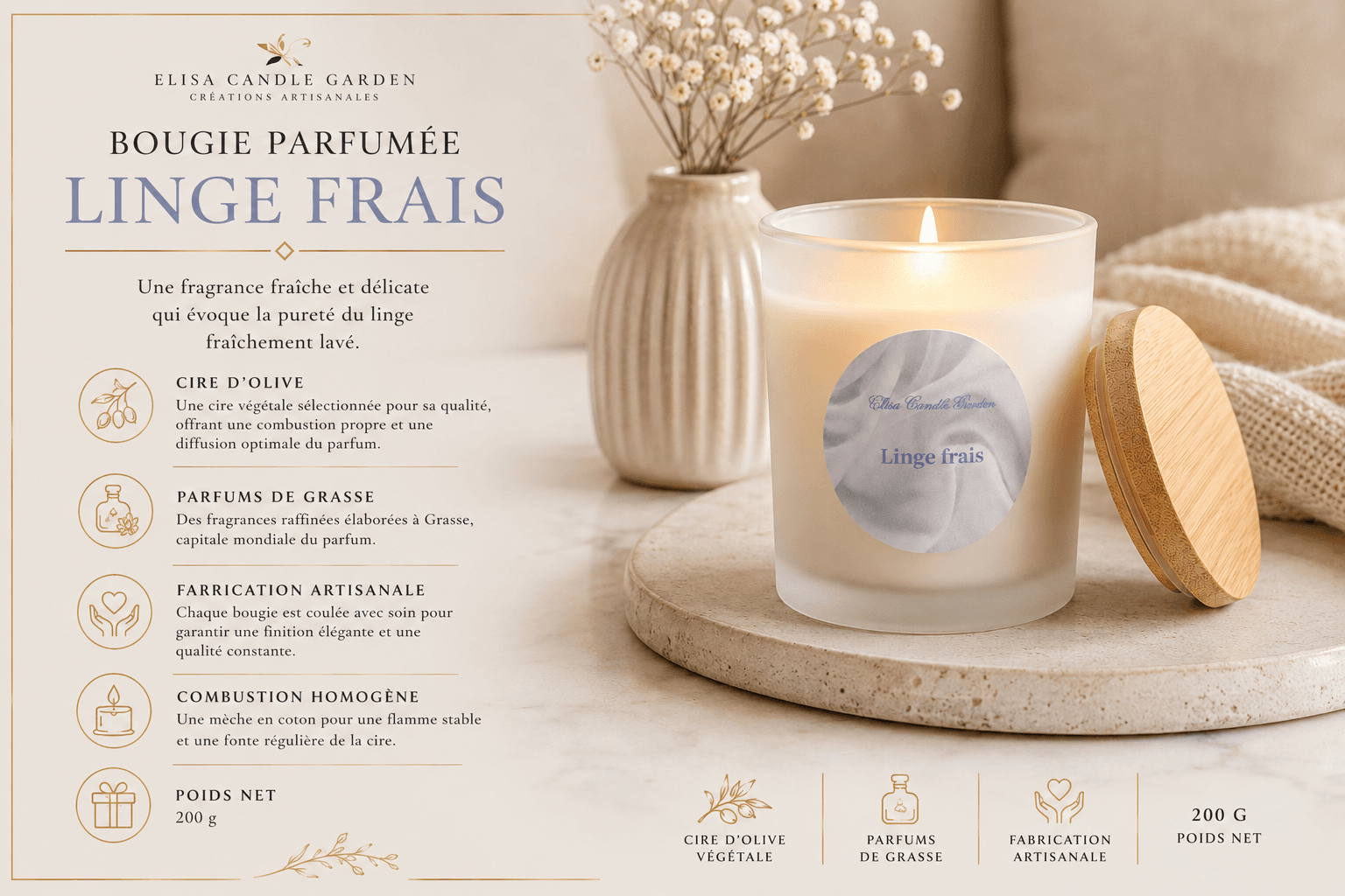 Bougie parfumée Linge Frais – Image 3